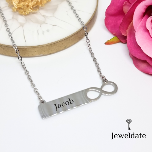 Personalised Necklace, Custom Engraved Infinity Bar pendant