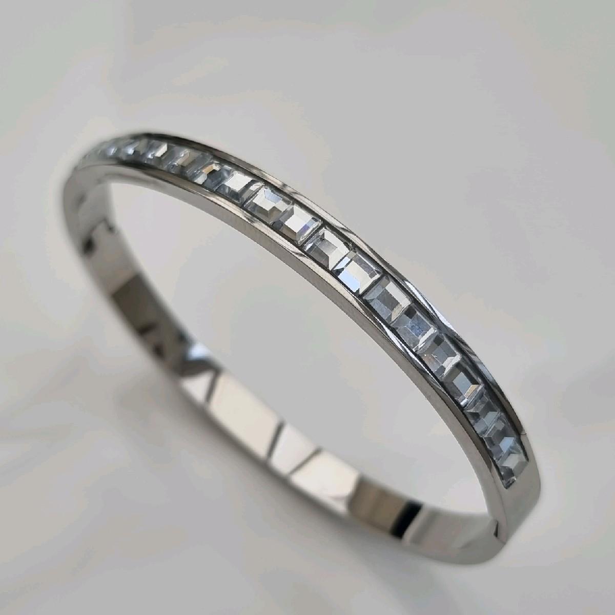 Silver Plated Statement Stacking Zircon Bangle Stainless Steel