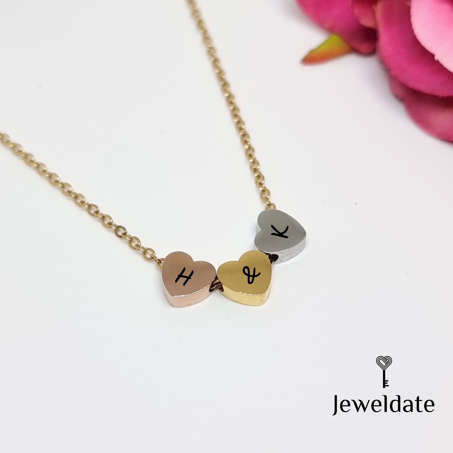 Personalised Heart Necklace, Minimalist Heart Charm Necklace, Custom Engraved Pendant