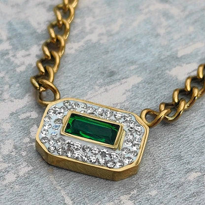 18K Gold Plated Necklace with Emerald CZ Stones Pendant