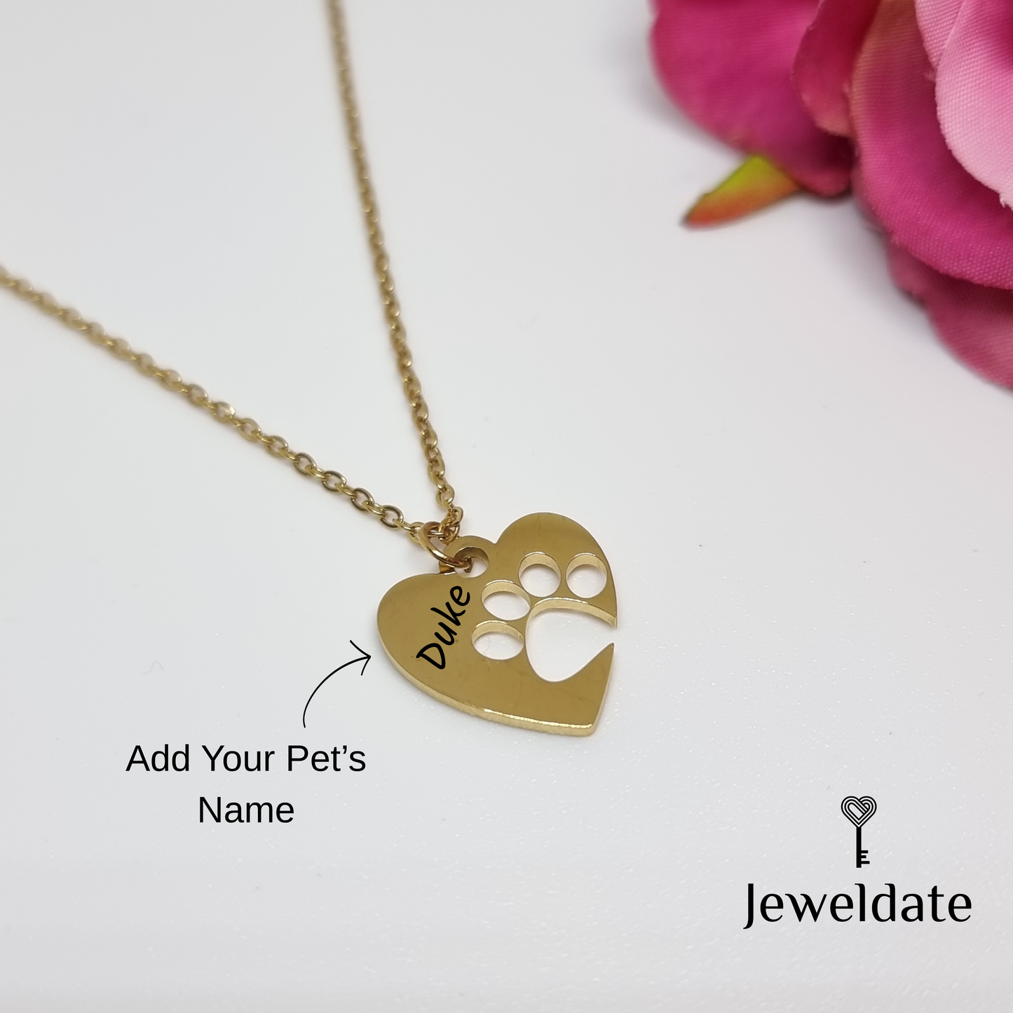 Personalised Pet Name Necklace, Custom Heart Pet Name Pendant, Pet Memorial Gift