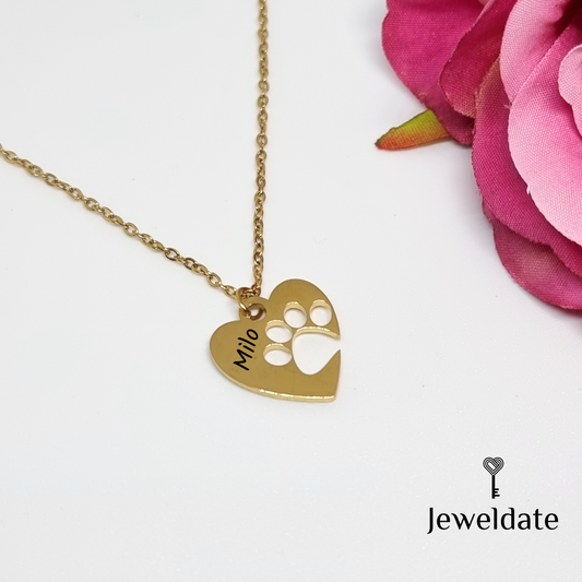 Personalised Pet Name Necklace, Custom Heart Pet Name Pendant, Pet Memorial Gift