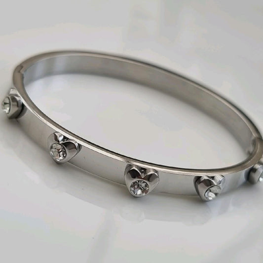 Silver Plated Big Zircon Heart Bangle Stainless Steel