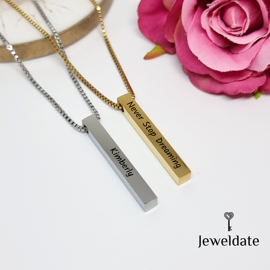 Personalised Bar Necklace, Vertical Bar Pendant, Gold Silver Customised Women Necklace