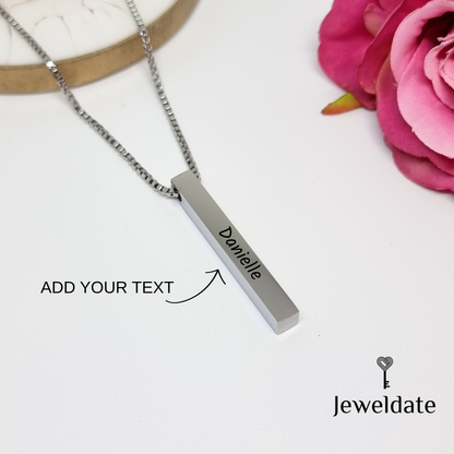 Personalised Bar Necklace, Vertical Bar Pendant, Gold Silver Customised Women Necklace