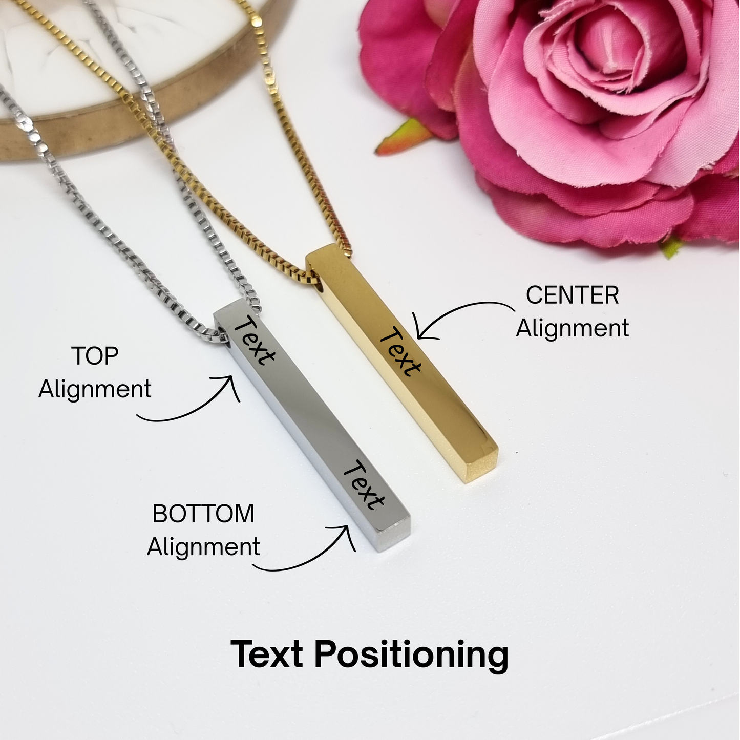 Personalised Bar Necklace, Vertical Bar Pendant, Gold Silver Customised Women Necklace