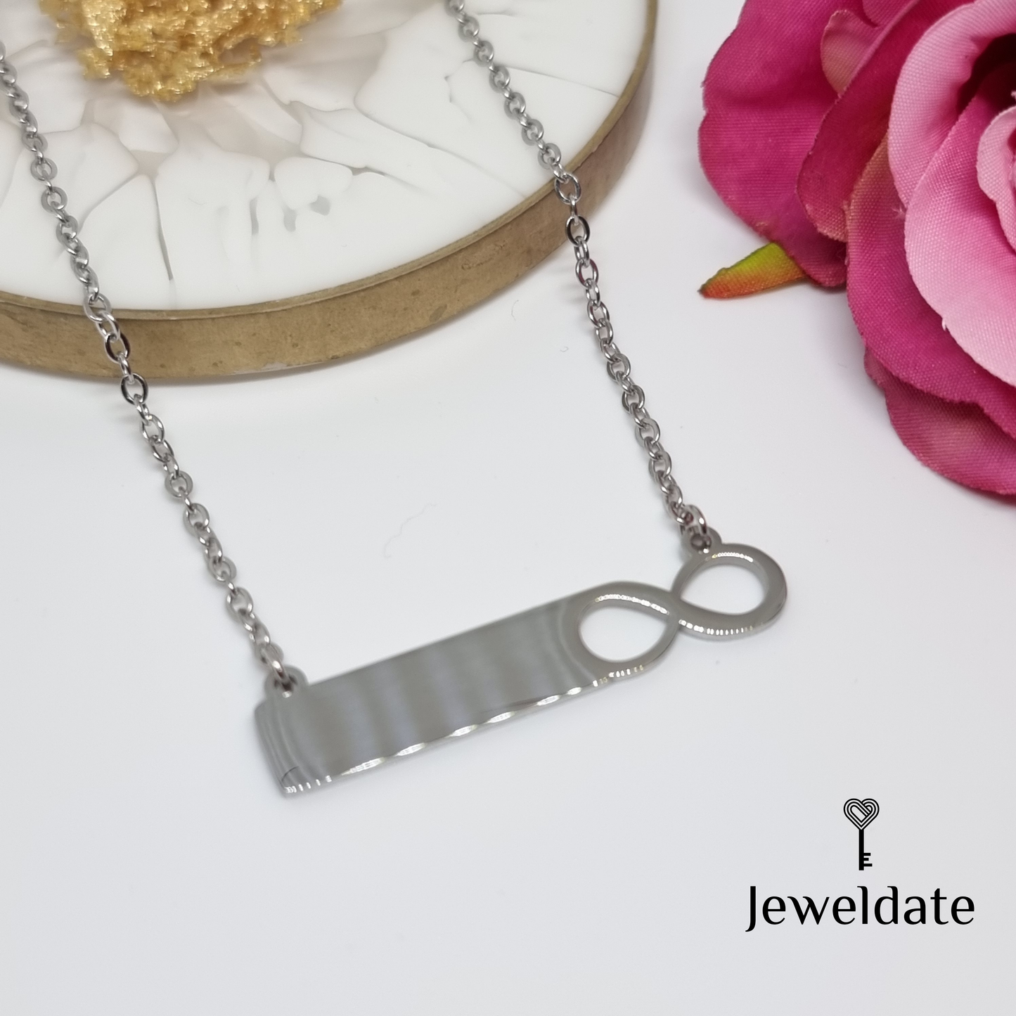 Personalised Necklace, Custom Engraved Infinity Bar pendant