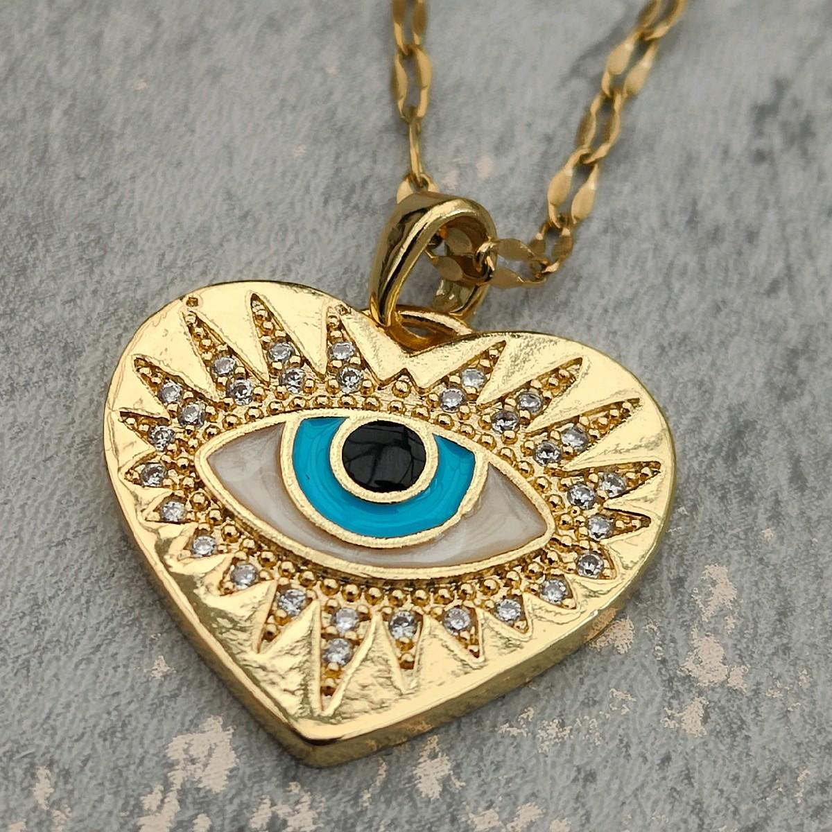 18K Gold Plated Evil Eye Heart Pendant Necklace