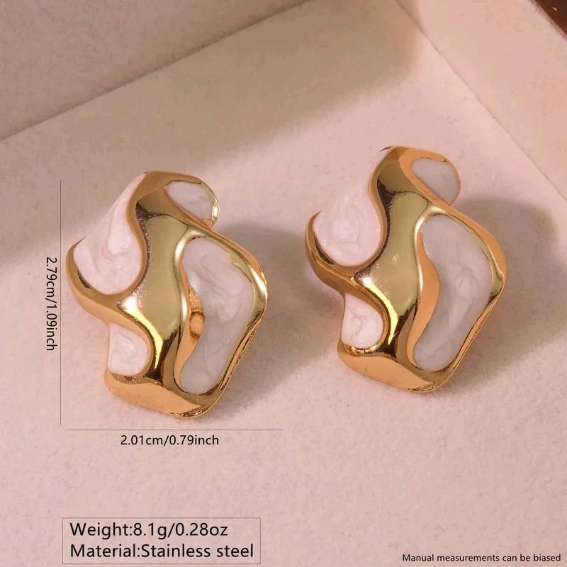 18K Gold Plated White Enamel Stud Earrings