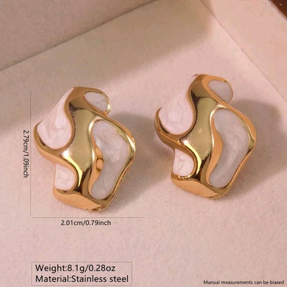 18K Gold Plated White Enamel Stud Earrings