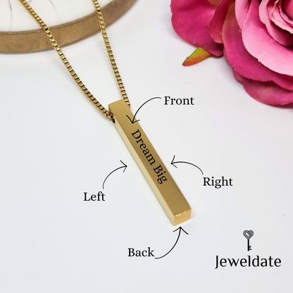 Personalised Bar Necklace, Vertical Bar Pendant, Gold Silver Customised Women Necklace