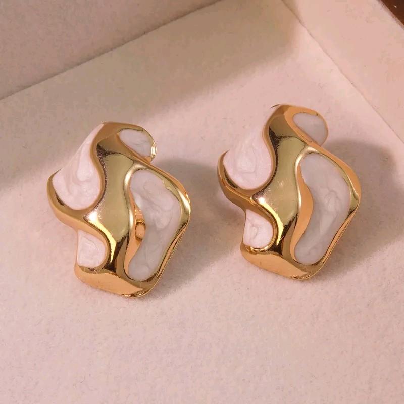 18K Gold Plated White Enamel Stud Earrings