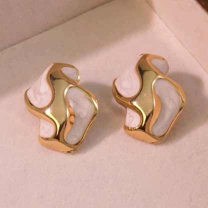 18K Gold Plated White Enamel Stud Earrings