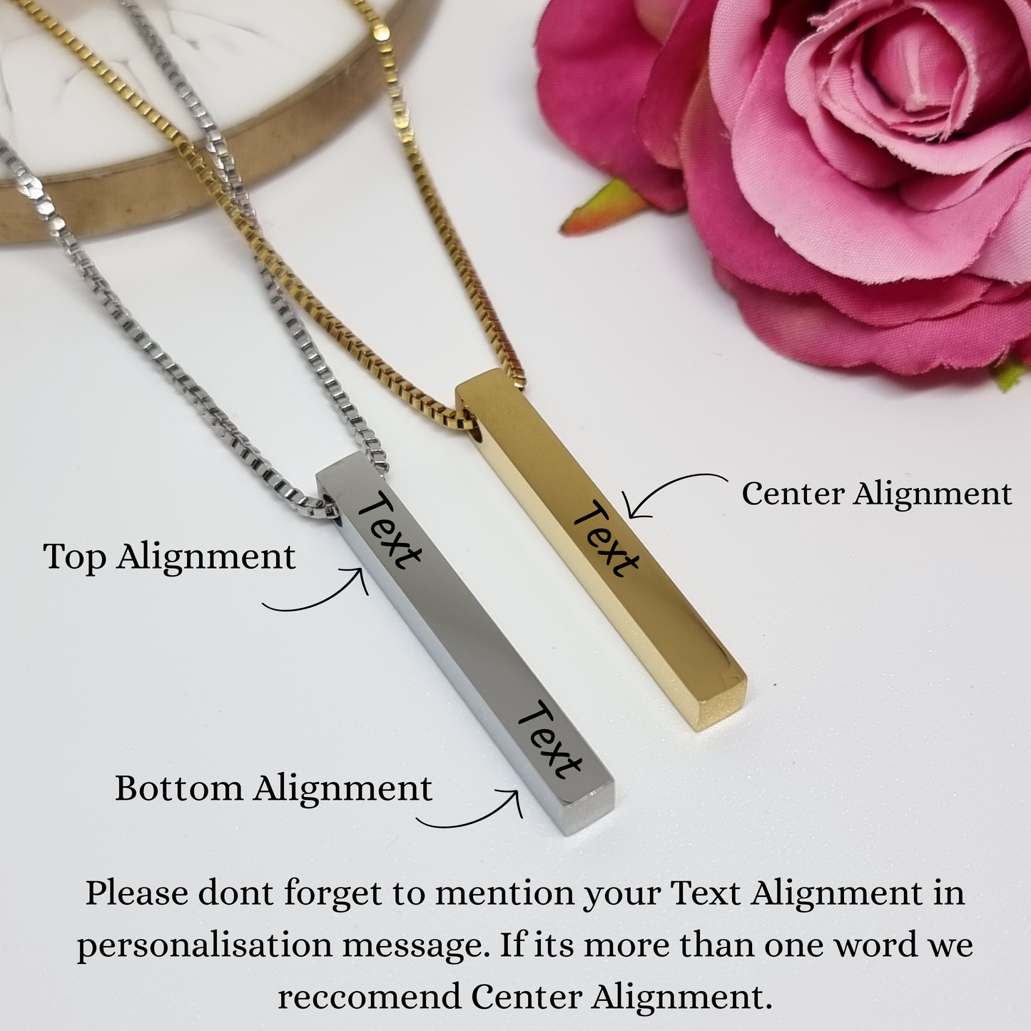 Personalised Bar Necklace, Vertical Bar Pendant, Gold Silver Customised Women Necklace