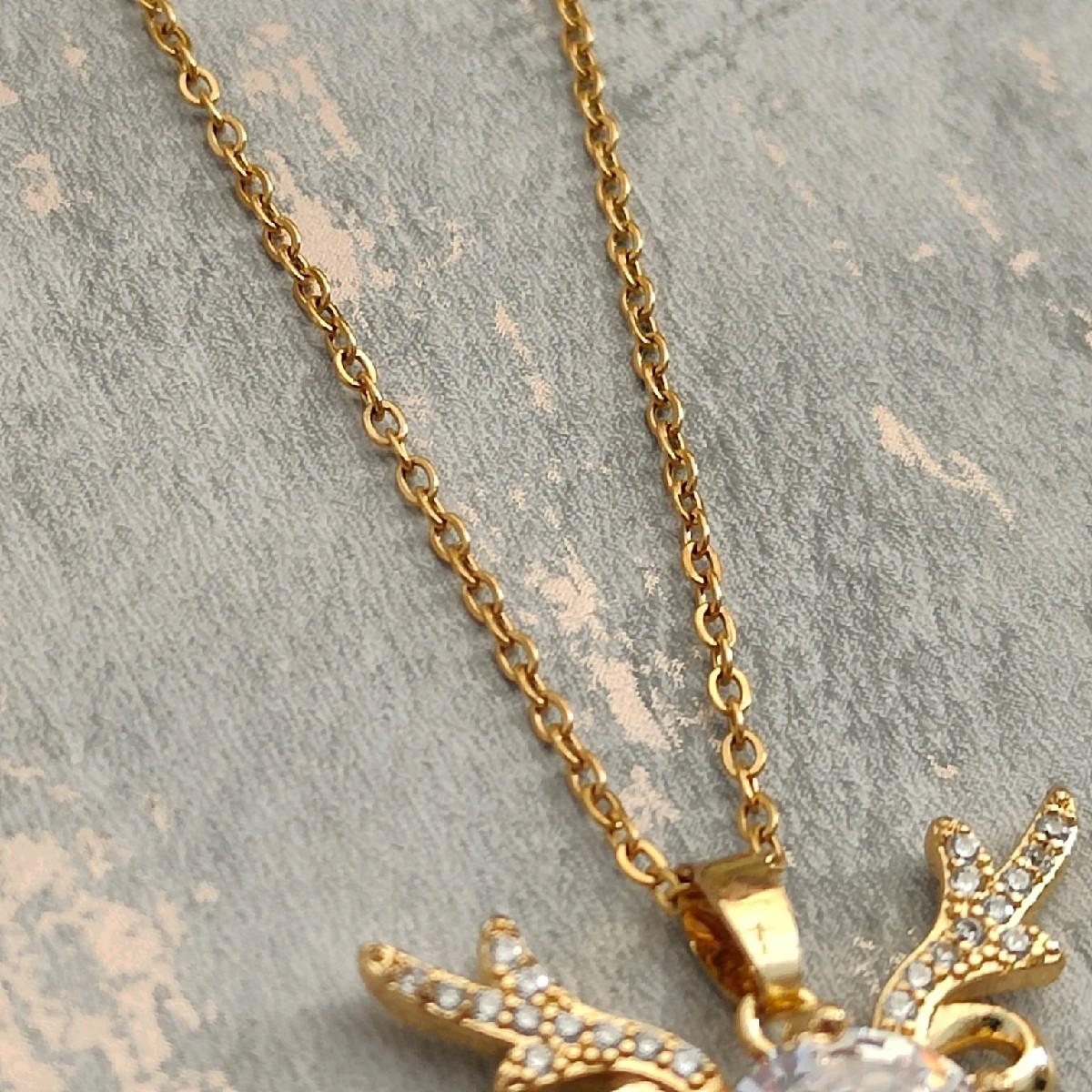 18K Gold Plated Necklace with CZ Diamond Wings Pendant