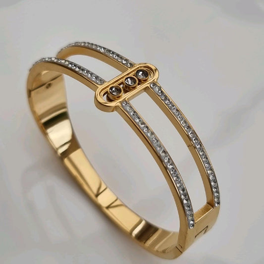 18K Gold Plated Wide Layered Statement Bangle Stainless Steel