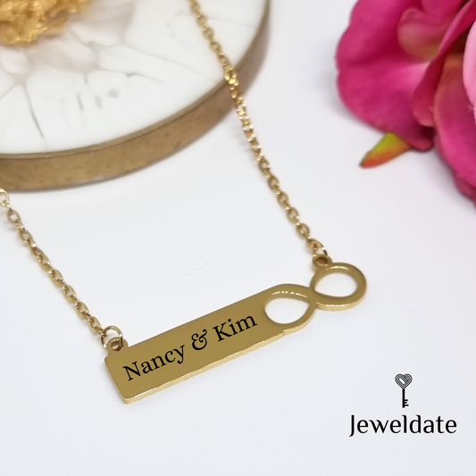 Personalised Necklace, Custom Engraved Infinity Bar pendant