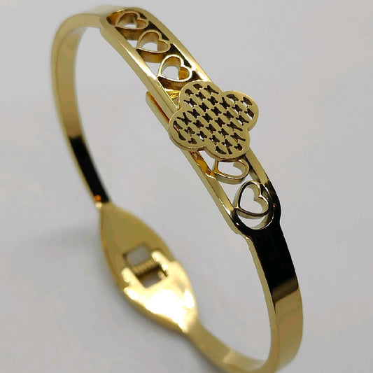 18K Gold Plated Hollow Heart Clover Bangle Stainless Steel