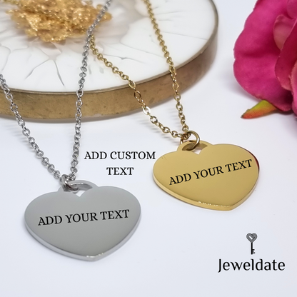 Personalised Heart Necklace, Custom Engraved Pendant, Name Date Keepsake Jewellery Gift