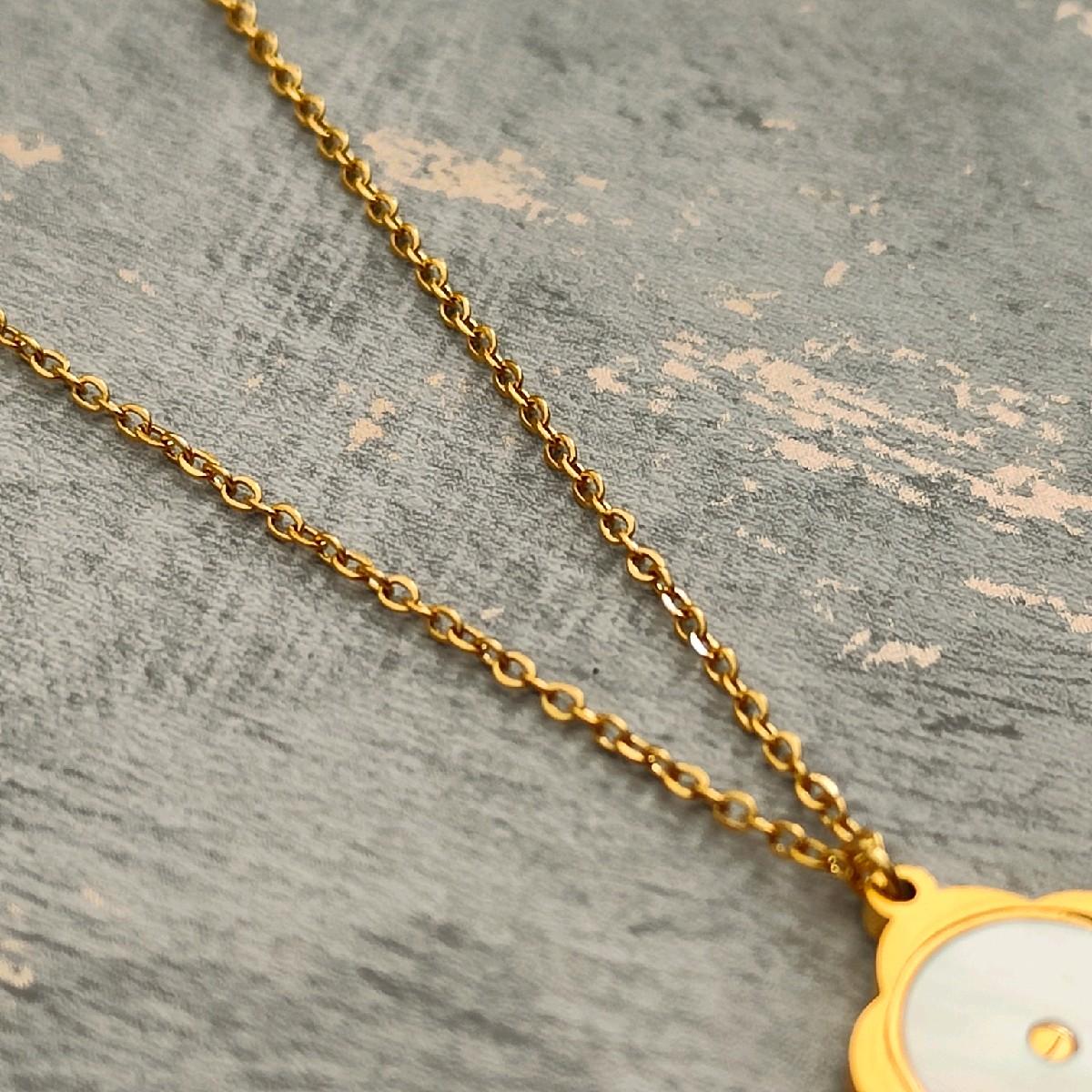 18K Gold Plated Necklace with Mother of Pearl Flower Pendant