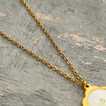 18K Gold Plated Necklace with Mother of Pearl Flower Pendant