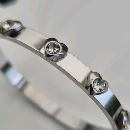 Silver Plated Big Zircon Heart Bangle Stainless Steel