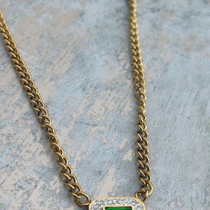 18K Gold Plated Necklace with Emerald CZ Stones Pendant