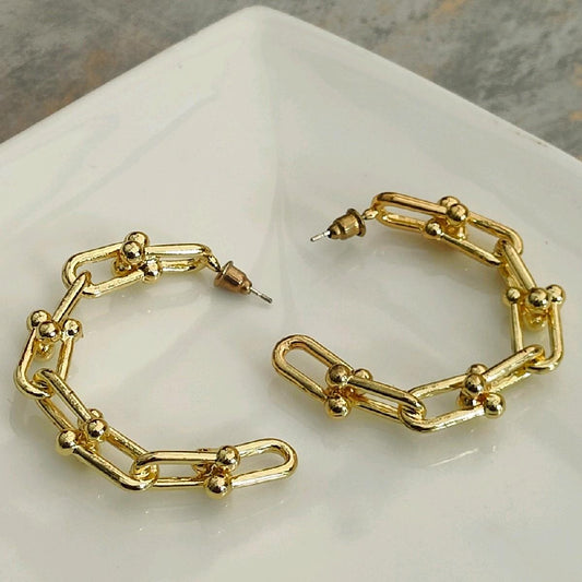 18k Gold Plated Open Hoop Paperclip Earrings
