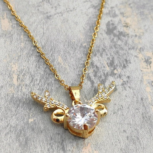 18K Gold Plated Necklace with CZ Diamond Wings Pendant