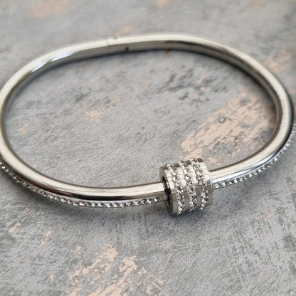 Silver Barrel Zircon Bangle