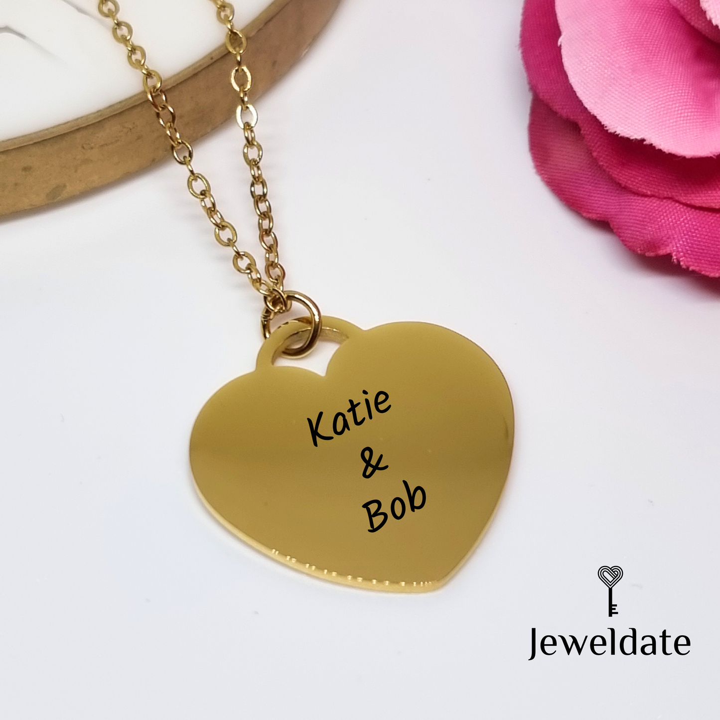 Personalised Heart Necklace, Custom Engraved Pendant, Name Date Keepsake Jewellery Gift