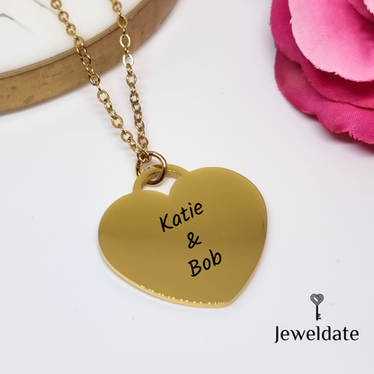 Personalised Heart Necklace, Custom Engraved Pendant, Name Date Keepsake Jewellery Gift