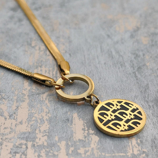 18K Gold Plated Printed Pendant Necklace