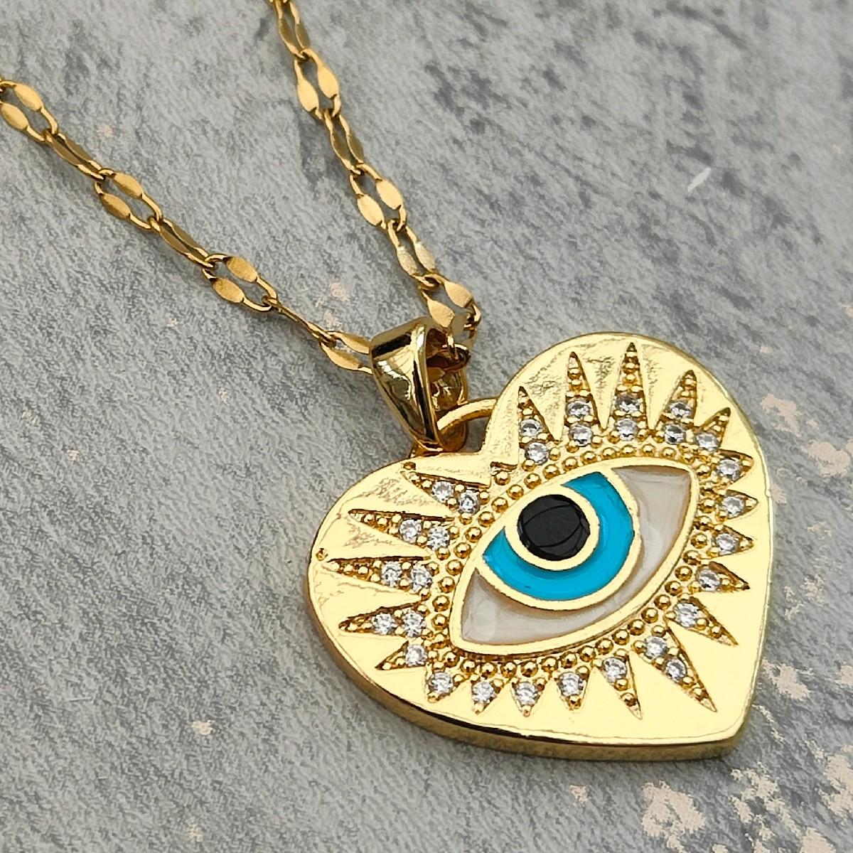 18K Gold Plated Evil Eye Heart Pendant Necklace