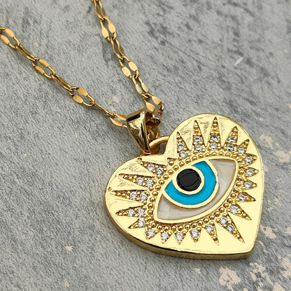 18K Gold Plated Evil Eye Heart Pendant Necklace