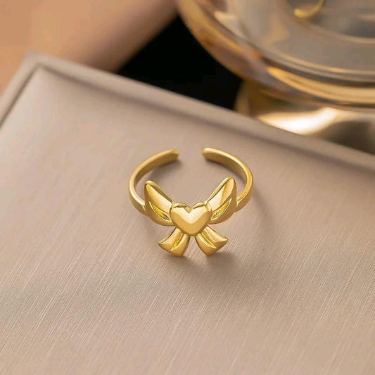 18K Gold Plated Adjustable Bow Ring Stainless Steel
