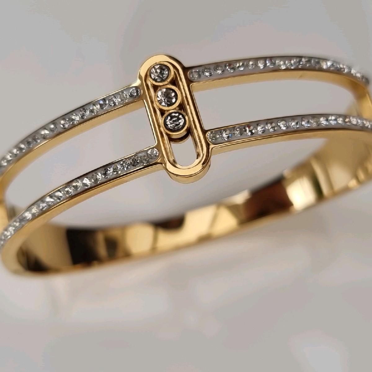 18K Gold Plated Wide Layered Statement Bangle Stainless Steel