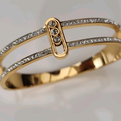 18K Gold Plated Wide Layered Statement Bangle Stainless Steel
