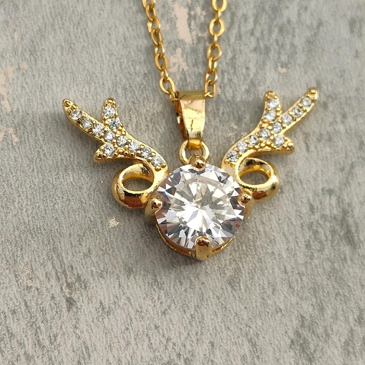 18K Gold Plated Necklace with CZ Diamond Wings Pendant