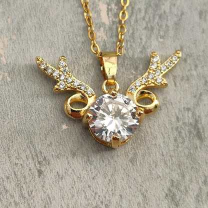 18K Gold Plated Necklace with CZ Diamond Wings Pendant