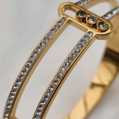 18K Gold Plated Wide Layered Statement Bangle Stainless Steel