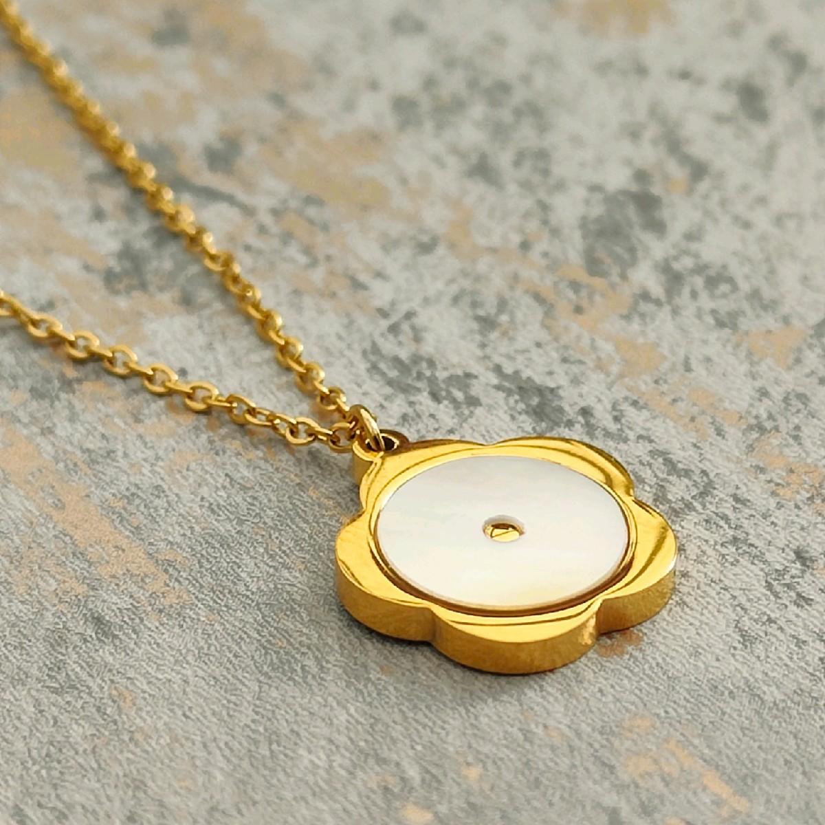18K Gold Plated Necklace with Mother of Pearl Flower Pendant