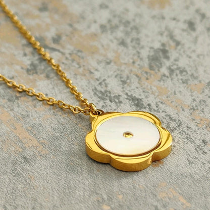 18K Gold Plated Necklace with Mother of Pearl Flower Pendant
