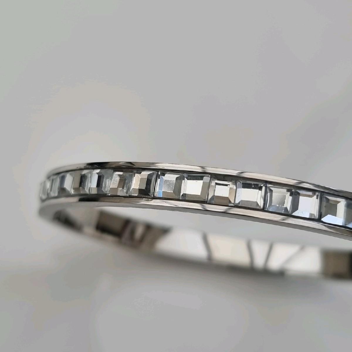 Silver Plated Statement Stacking Zircon Bangle Stainless Steel