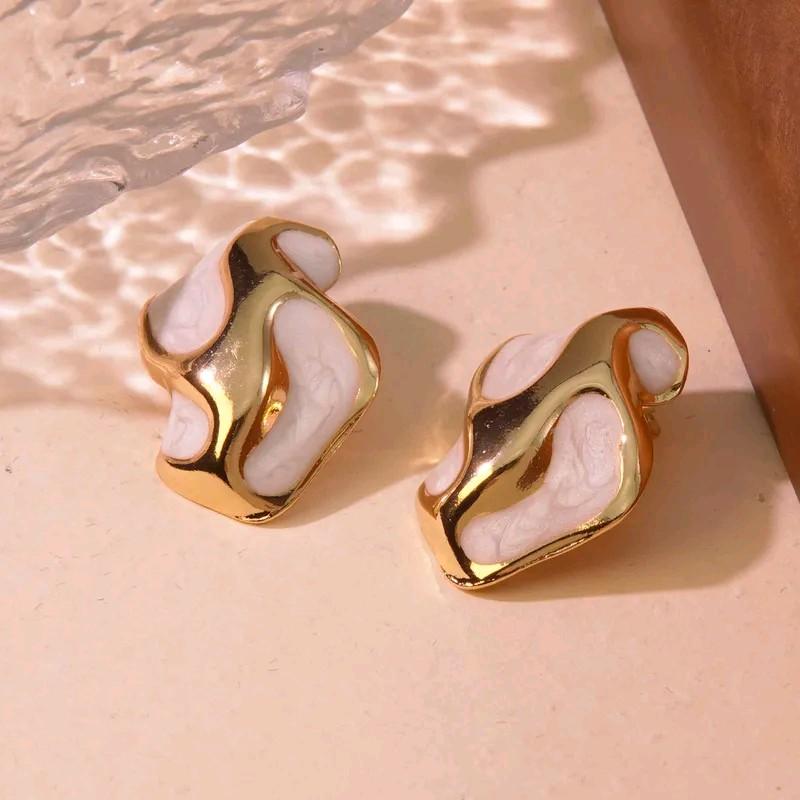 18K Gold Plated White Enamel Stud Earrings