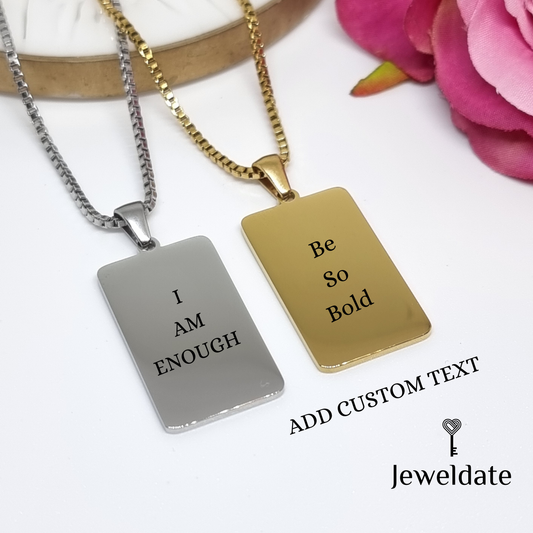 Customised Engraved Necklace, Personalised Gift Necklace Rectangle Engraved Pendant Gift Jewellery