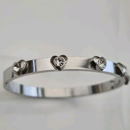 Silver Plated Big Zircon Heart Bangle Stainless Steel