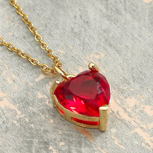 18K Gold Plated Necklace with Red Heart CZ Stone