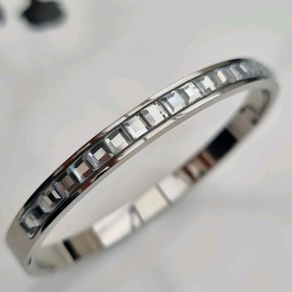 Silver Plated Statement Stacking Zircon Bangle Stainless Steel