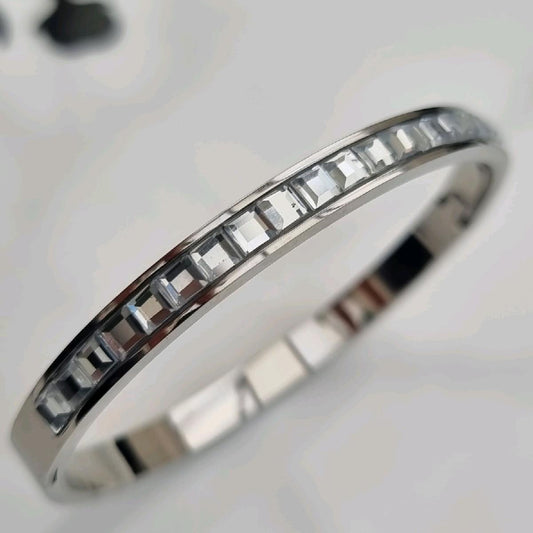 Silver Plated Statement Stacking Zircon Bangle Stainless Steel